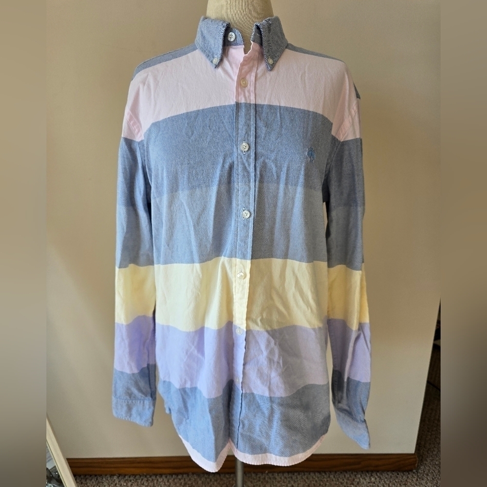 Brooks Brothers Red Fleece Multi-Color 100% Cotton Men's Striped Long Slv Sz L.